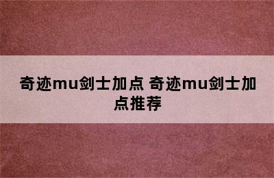 奇迹mu剑士加点 奇迹mu剑士加点推荐